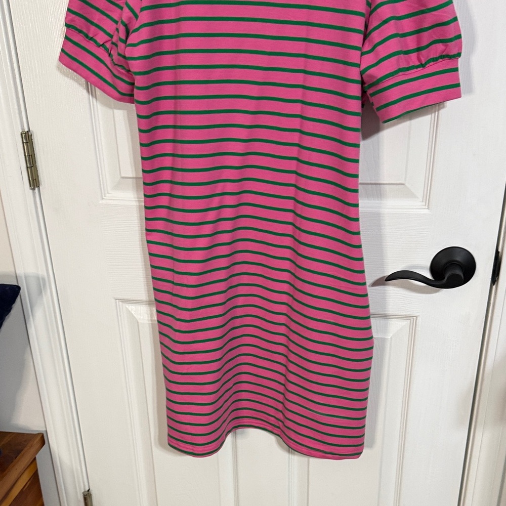 Stylish Pink and Green Striped Polo Dress - Picture 6 of 6